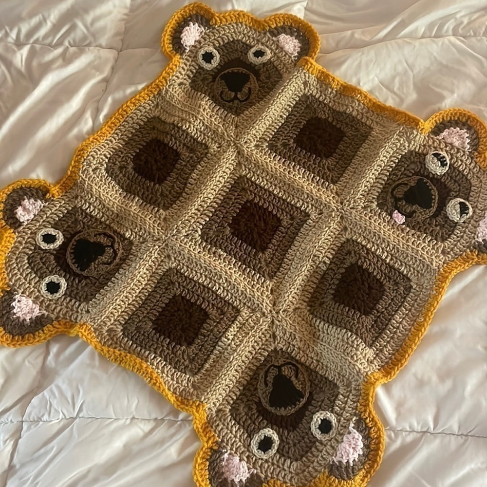 Baby bear vintage baby afghan homemade handmade baby shower gift